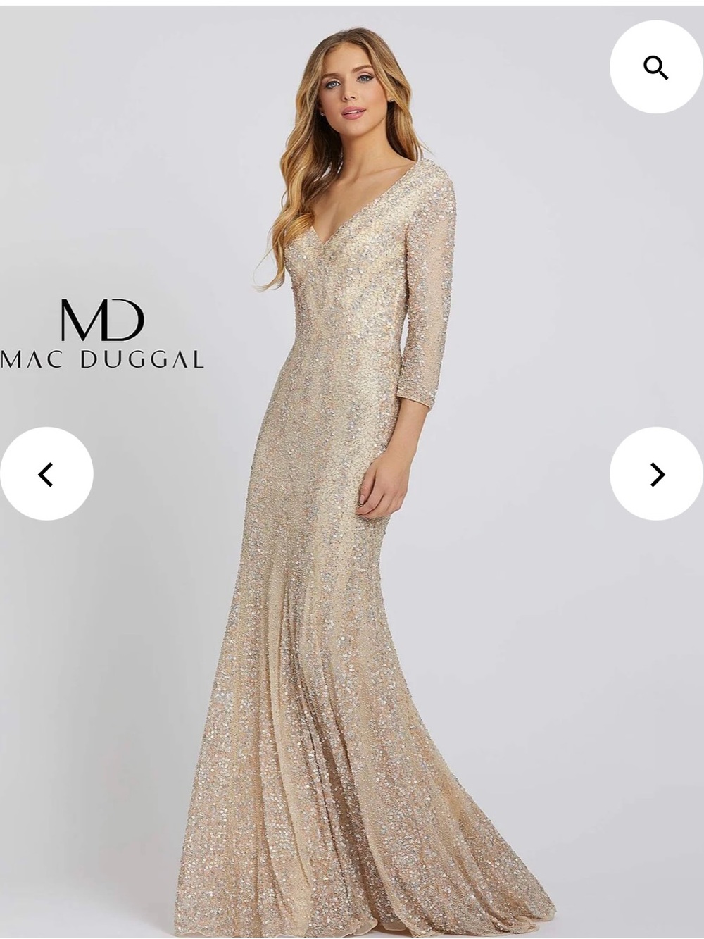 Mac Duggal Gold Sequin V-Neck Evening Gown